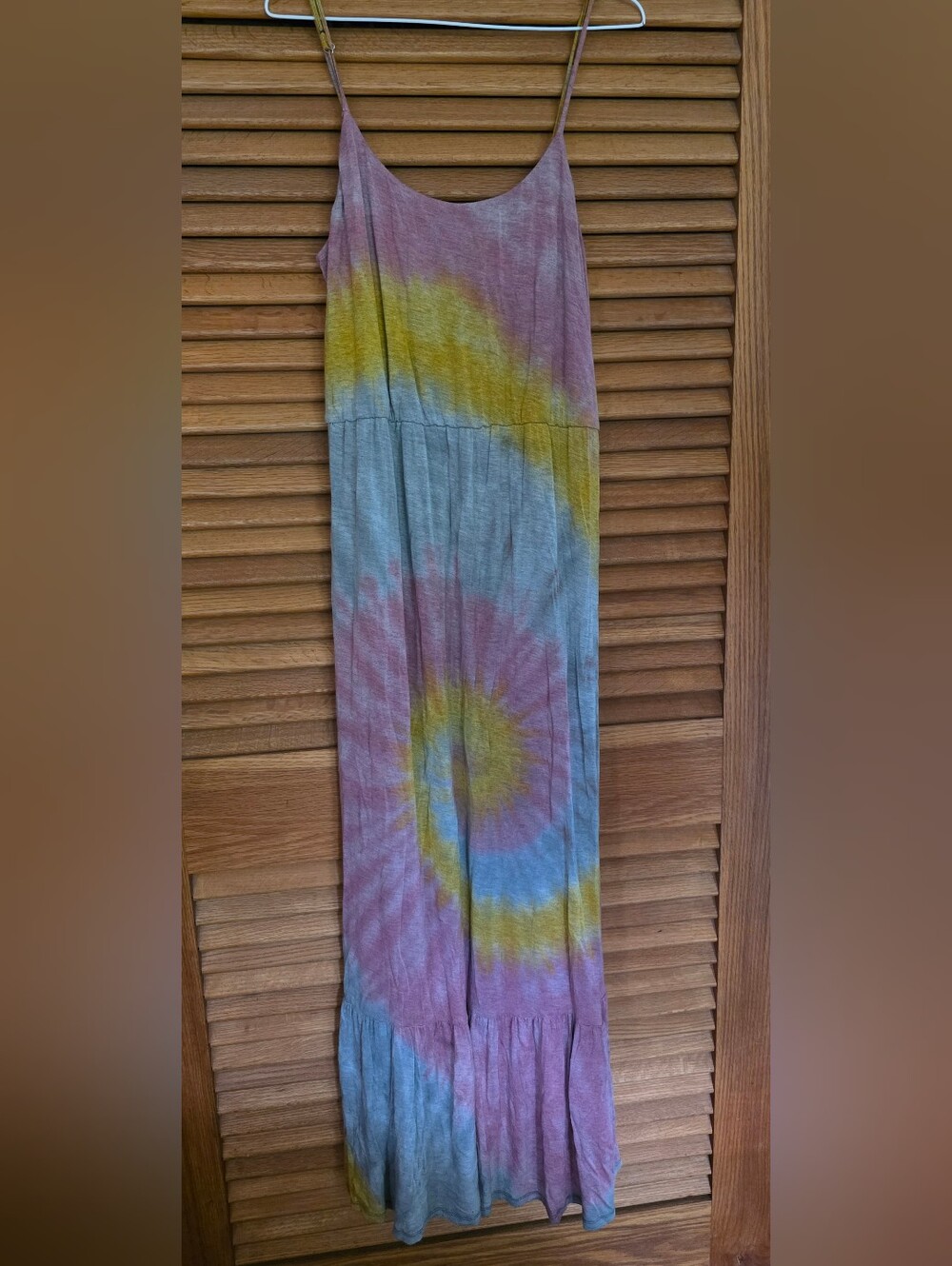 Tie-Dye Spaghetti Strap One-Piece Dress in Pink, Gray & Yellow